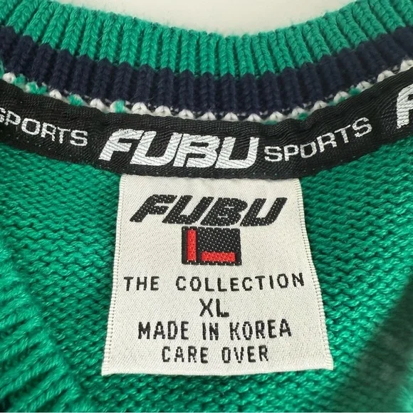 Vintage Fubu Mens XL Green Cable Knit Sweater Vest SEE ALL PICS. - Picture 5 of 6